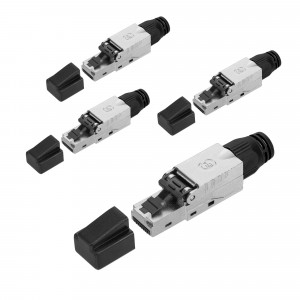 Set 4 Mufe CAT6A RJ-45 pentru cabluri Ethernet CAT6A ecranate, Kwmobile, Argintiu/Negru, Metal, 52520.04 - Img 1