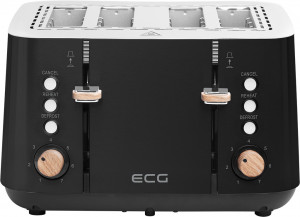 Prajitor de paine ECG ST 4768 Timber Black, 1850 W, 4 felii, 7 grade de rumenire, otel inoxidabil si elemente din lemn, negru - Img 5