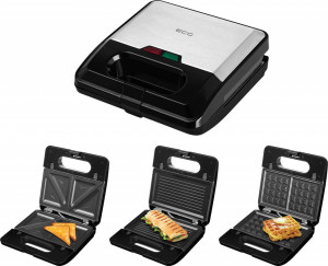Sandwich-maker ECG S3173 3in1 Triangle, 750W, 3 tipuri de placi detasabile, negru-otel inoxidabil - Img 2