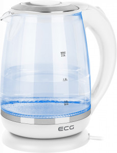 Cana electrica fierbator din sticla ECG RK 2020 alba, 2 L, 2200 W, lumina albastra de fundal - Img 1