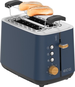 Prajitor de paine ECG ST 2768 Timber Petrol, 925 W, 2 felii, 7 trepte, otel inoxidabil, elemente din lemn, albastru indigo - Img 8