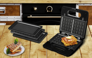 Sandwich-maker ECG S3173 3in1 Triangle, 750W, 3 tipuri de placi detasabile, negru-otel inoxidabil - Img 3
