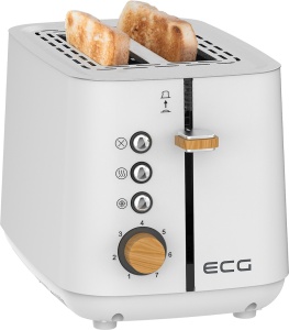 Prajitor de paine ECG ST 2768 Timber White, 925 W, 2 felii, 7 trepte, otel inoxidabil, elemente din lemn, alb - Img 2