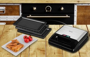 Sandwich-maker ECG S3173 3in1 Triangle, 750W, 3 tipuri de placi detasabile, negru-otel inoxidabil - Img 4