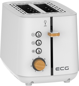 Prajitor de paine ECG ST 2768 Timber White, 925 W, 2 felii, 7 trepte, otel inoxidabil, elemente din lemn, alb - Img 3
