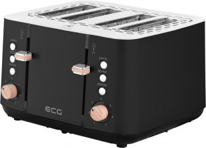 Prajitor de paine ECG ST 4768 Timber Black, 1850 W, 4 felii, 7 grade de rumenire, otel inoxidabil si elemente din lemn, negru - Img 2