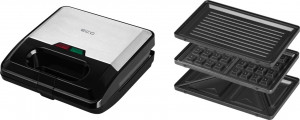 Sandwich-maker ECG S3173 3in1 Triangle, 750W, 3 tipuri de placi detasabile, negru-otel inoxidabil - Img 6