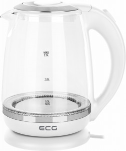 Cana electrica fierbator din sticla ECG RK 2020 alba, 2 L, 2200 W, lumina albastra de fundal - Img 2