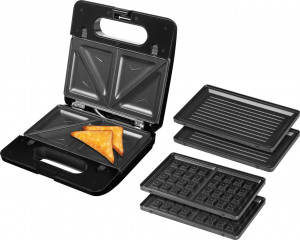Sandwich-maker ECG S3173 3in1 Triangle, 750W, 3 tipuri de placi detasabile, negru-otel inoxidabil - Img 8