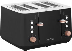 Prajitor de paine ECG ST 4768 Timber Black, 1850 W, 4 felii, 7 grade de rumenire, otel inoxidabil si elemente din lemn, negru - Img 1