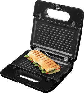 Sandwich-maker ECG S3173 3in1 Triangle, 750W, 3 tipuri de placi detasabile, negru-otel inoxidabil - Img 9