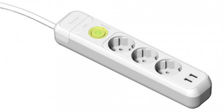 Prelungitor 3 prize schuko 230V 16A cablu 3X1,5mmp 1,5m cu intrerupator luminos si 2USB protectie la supratensiune