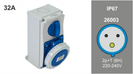 Priza industriala interblocabila monofazata 3P 32A 230V IP67 PT Famatel