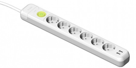 Prelungitor 6 prize schuko 230V 16A cablu 3X1,5mmp 1,5m cu intrerupator luminos si 2USB protectie la supratensiune