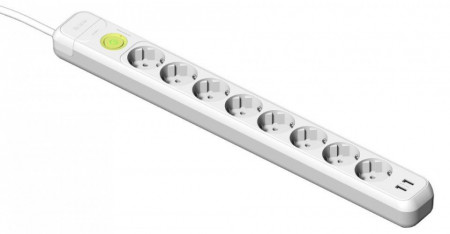 Prelungitor 8 prize schuko 230V 16A cablu 3X1,5mmp 1,5m cu intrerupator luminos si 2USB protectie la supratensiune