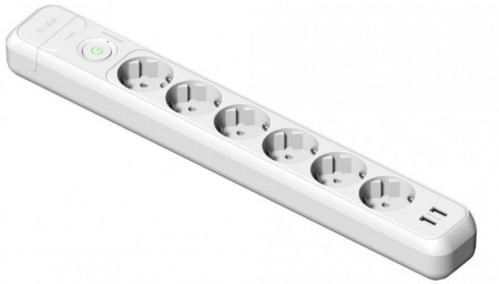 Capat prelungitor 6 prize schuko 230V 16A Famatel cu intrerupator luminos si 2USB protectie la supratensiune