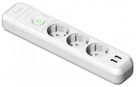 Capat prelungitor 3 prize schuko 230V 16A Famatel cu intrerupator luminos si 2USB protectie la supratensiune