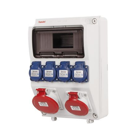 Tablou electric echipat cu 2 prize trifazate 5P 16A + 4 prize monofazate schuko 16A, 12L IP54 Famatel