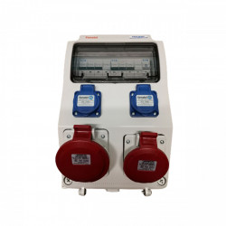 Tablou electric Famatel echipat 2 prize trifazate 5P 32A + 2 prize monofazate schuko 16A, 9L IP44 cu aparataj automat Eaton