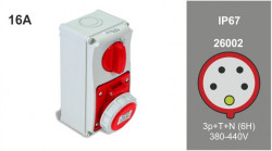 Priza industriala interblocabila trifazata 5P 16A 400V IP67 PT Famatel