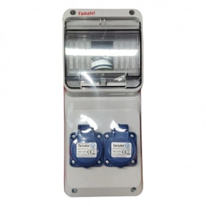 Tablou electric echipat cu 2 prize monofazate schuko 16A, 6L IP54 Famatel