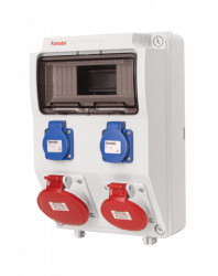 Tablou electric echipat cu o priza trifazata 5P 16A + o priza trifazata 5P 32A + 2 prize monofazate schuko 16A, 9L IP54 Famatel