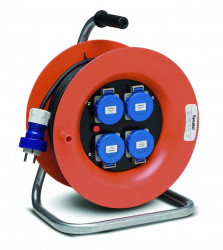 Derulator industrial 4 prize schuko 16A, 30m, 3x2,5mmp cu stecher schuko 16A, 230V IP55 prevazut cu termosiguranta Famatel