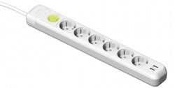 Prelungitor 6 prize schuko 230V 16A cablu 3X1,5mmp 1,5m cu intrerupator luminos si 2USB protectie la supratensiune
