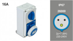 Priza industriala interblocabila monofazata 3P 16A 230V IP67 PT Famatel