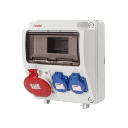 Tablou electric echipat cu o priza trifazata 5P 16A + 2 prize monofazate schuko 16A, 9L IP54 Famatel