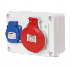Doza cu 1 priza schuko 16A 230V + 1 priza 5P 400V 16A precablata IP54 Famatel