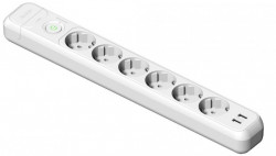 Capat prelungitor 6 prize schuko 230V 16A Famatel cu intrerupator luminos si 2USB protectie la supratensiune