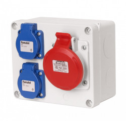 Doza cu 2 prize schuko 16A 230V + 1 priza 5P 400V 16A precablata IP54 Famatel