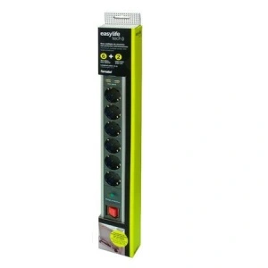 Prelungitor din aluminiu 6 prize schuko 16A 230V + 2xUSB 2,1A/5V cu protectie la supratensiune - Img 2