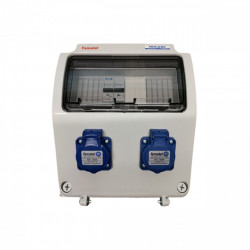 Tablou electric Famatel echipat cu 2 prize monofazate schuko 16A, 9L IP54 cu aparataj automat Eaton