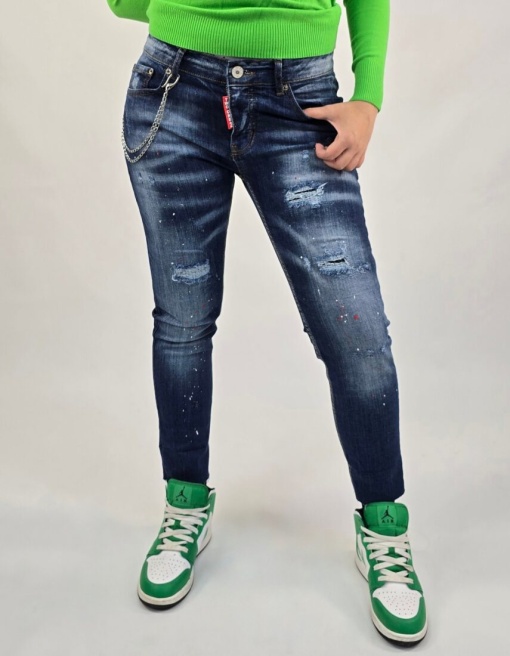 Дамски модерни Slim Fit дънки в тъмно синьо