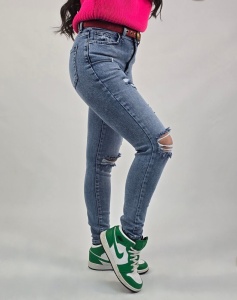 Дамски дънки Slim Fit в класическо синьо - Img 2