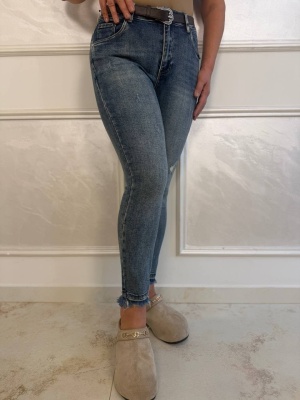 Дамски дънки Skinny fit в син деним със зеленикав оттенък профил