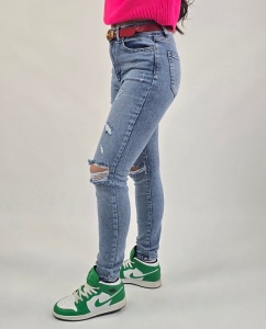Дамски дънки Slim Fit в класическо синьо - Img 3