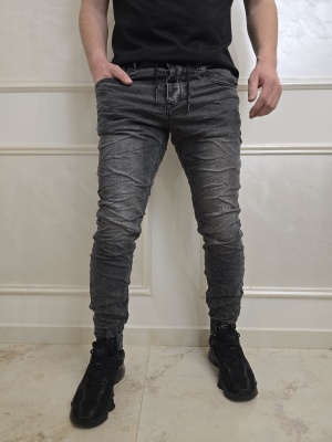 Мъжки дънки в сиво Anthracite Crush с набръчкан ефект