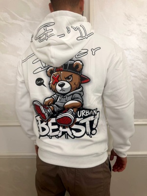 Мъжко худи в бяло Urban Beast с щампа и надписи