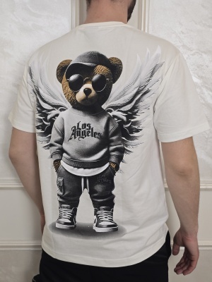 Мъжка тениска в бяло с щампа на мече Gangster Bear