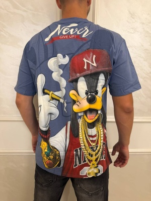 Мъжка тениска в синьо Goofy с щампа и надпис