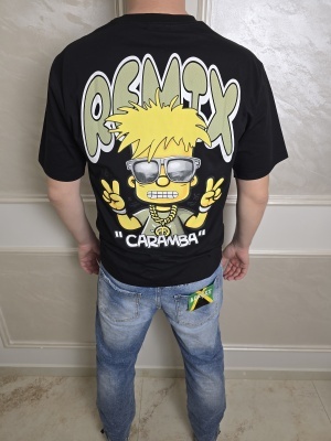 Мъжка тениска в черно с щампа Bart Simpson и надписи