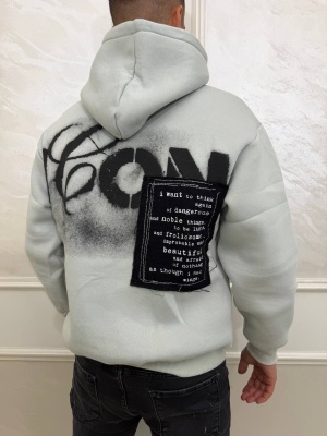 Мъжко худи в сиво с черен надпис ICON