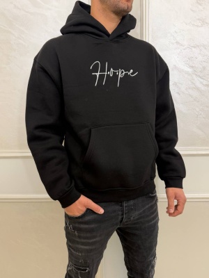 Мъжко худи в черно с щампа и надпис Hope