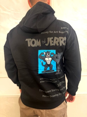 Мъжко худи в черно с щампа и надписи Tom and Jerry