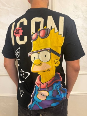 Мъжка тениска в черно Simpson с щампа и надпис