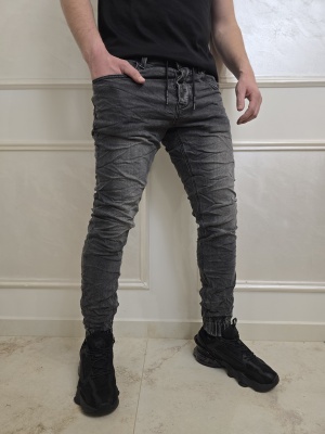 Мъжки дънки в сиво Anthracite Crush с набръчкан ефект