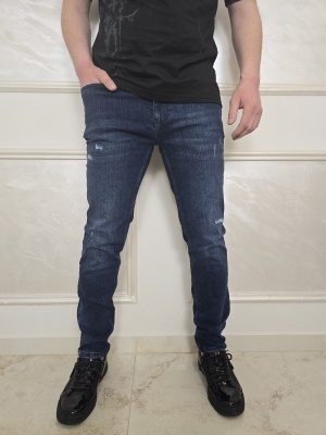 Мъжки slim fit дънки леко накъсани в синьо Electra